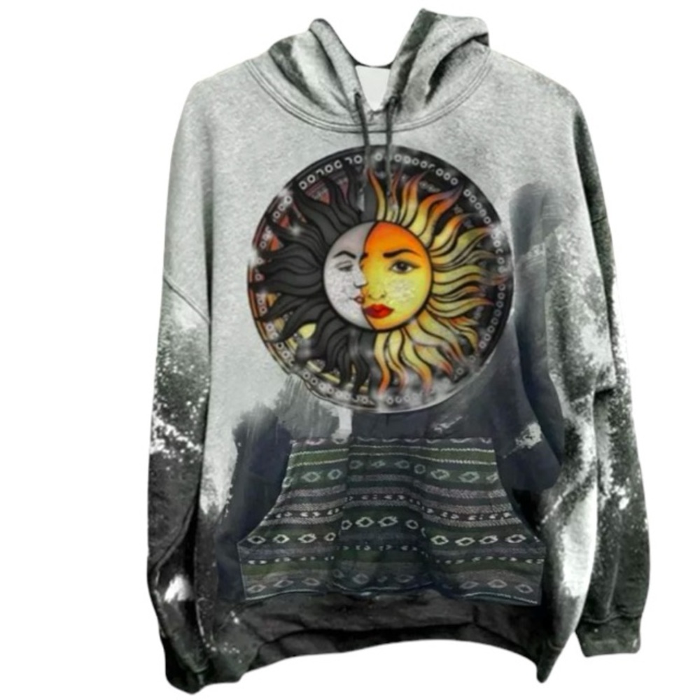 Amtdh | Womens Pullover Hoodie | Sun and Moon Graphic Black & Gray Size Medium - Picture 4 of 5